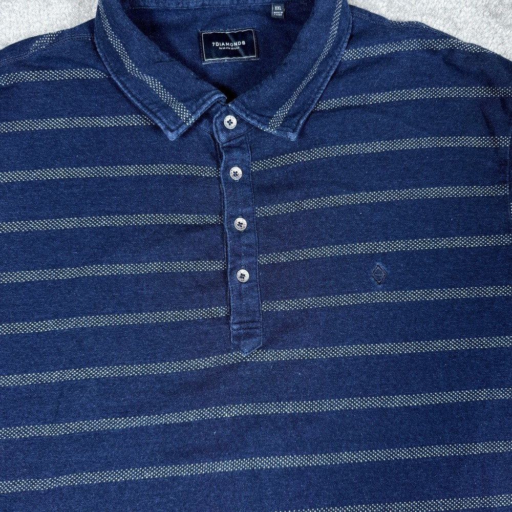 7 Diamonds Polo Shirt Men's XXL Blue Striped Short Sleeve Cotton Stretch